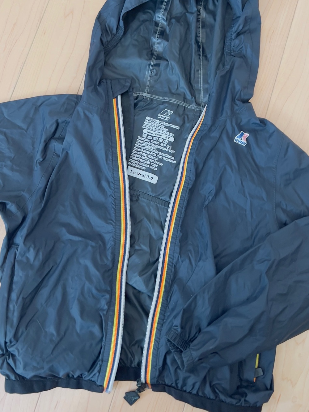 K-Way Navy Packable Jacket with Rainbow Stripe Trim